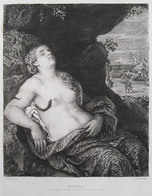 Cleopatra mit Schlange, Radierung von Unger/Tizian