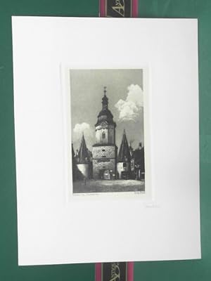 Bild des Verkufers fr Krems an der Donau, Steinertor (Ansicht) - original Radierung. zum Verkauf von Antiquariat Deinbacher