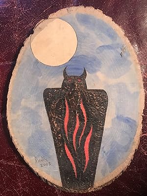 Horned Owl Shadow Figure Possible Utah Pictograph Figure Hand Painted On 8 x 6 inch Circular Pine...