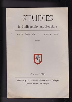 Bild des Verkufers fr Studies in Bibliography and Booklore Volume VI Number 1, Spring, 1962 OFFPRINT zum Verkauf von Meir Turner