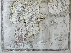 Scandinavia Denmark Norway Sweden Iceland inset 1834 Monin old engraved map