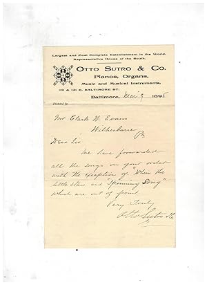 OTTO SUTRO & CO. PIANOS, ORGANS, MUSIC AND MUSICAL INSTRUMENTS (letterhead)