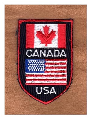 Vintage Canada - USA Flags Embroidered Souvenir Patch, Escutcheon Shape. Lake Placid, circa 1978....