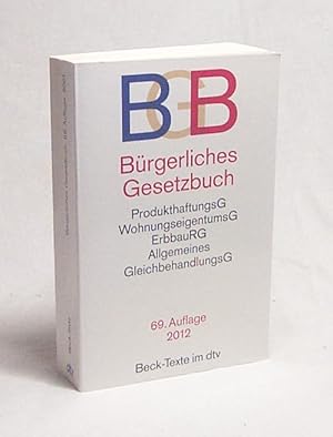 Bild des Verkufers fr Brgerliches Gesetzbuch : [(BGB) ; in der Fassung der Bekanntmachung vom 2. Januar 2002 ; zuletzt gend. durch . Art. 1 G zur Anpassung der Vorschriften ber den Wertersatz bei Widerruf von Fernabsatzvertrgen und ber verbundene Vertrge v. 27.7.2011]. Mit Allgemeinem Gleichbehandlungsgesetz : [(AGG) ; vom 14. August 2006 ; zuletzt gend. durch . Art. 15 Abs. 66 DienstrechtsneuordnungsG v. 5.2.2009] [u.a.] / Textausgabe. Mit ausfhrlichem Sachverz. und einer Einf. von Helmut Khler zum Verkauf von Versandantiquariat Buchegger