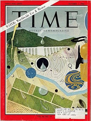 Bild des Verkufers fr TIME Magazine, October 1, 1965 (Vol. 86, No. 14) - "Water: Worldwide Use & MIsuse" zum Verkauf von Manian Enterprises