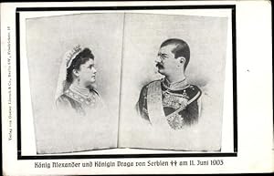 Ansichtskarte / Postkarte König Alexander und Königin Draga von Serbien, Trauerkarte zum Tod 1903