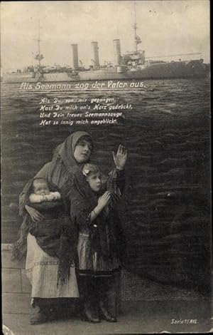 Bild des Verkufers fr Ansichtskarte / Postkarte Als Seemann zog der Vater aus, Mutter, Kinder, Abschied, Kriegsschiff zum Verkauf von akpool GmbH