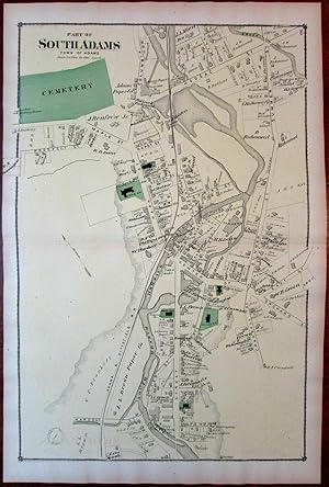 South Adams downtown Berkshire Mass. 1876 detailed uncommon old map owners names