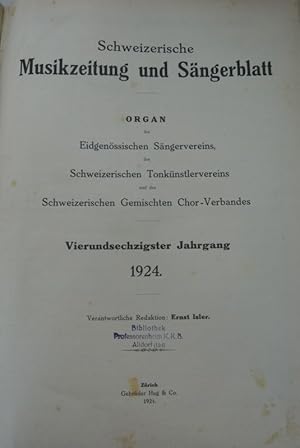 Schweizerische Musikzeitung und Sängerblatt. 64. Jg. (1924). Organ des Eidgenössischen Sängervere...