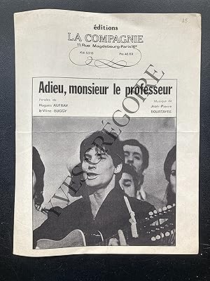 Image du vendeur pour PARTITION MUSICALE-ADIEU, MONSIEUR LE PROFESSEUR mis en vente par Yves Grgoire