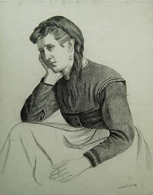 Mädchen von 1870, feine Kohlezeichnung