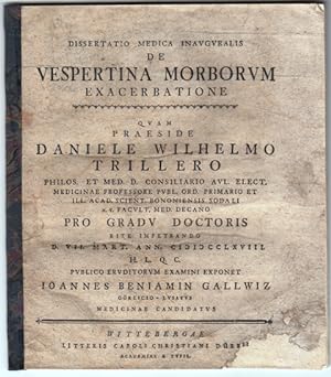 Dissertatio Medica Inauguralis De Vespertina Morborum Exacerbatione Quam Praeside Daniele Wilhelm...