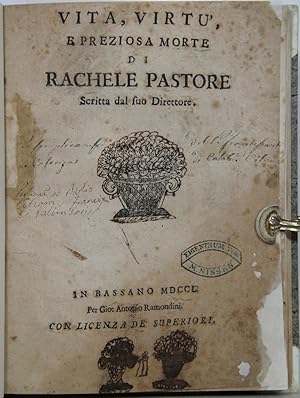 Vita, Virtu E Preziosa Morte Di Rachele Pastore. Scritta dal suo Direttore.