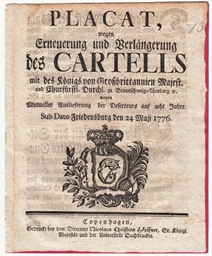 Placat, wegen Erneuerung und Verlängerung des Cartells mit des Königs von Großbrittannien Majest....