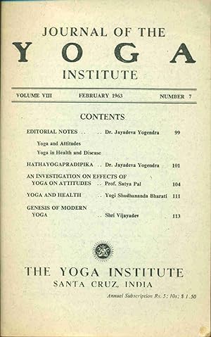 Journal of the Yoga Institute. Volume VIII . No 7