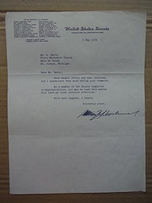 Senator William F. Knowland autographed letter (1954)