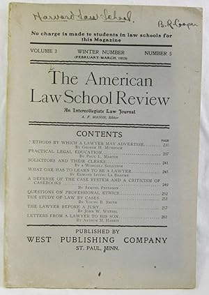 Seller image for The American Law School Review - An Intercollegiate Law Journal, February-March 1913 for sale by The BookChase