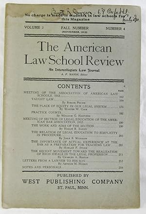 Seller image for The American Law School Review - An Intercollegiate Law Journal, November 1912. for sale by The BookChase