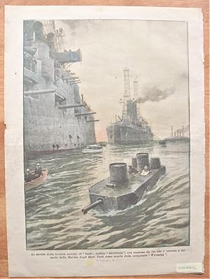 Vintage Print: An Amphibian Tank Joining US Battleship Wyoning