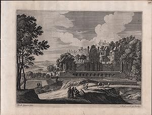 Landschaft mit Schlossanlage und Garten , Radierung Auf Bütten, ca 29,5 x 38,5 cm. Wz. Lorbeer u....