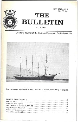 The Bulletin: Quarterly Journal of the Maritime Museum of British Columbia, Fall 1981