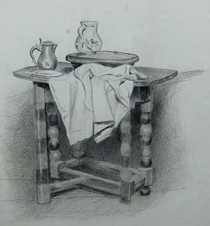 Der gedeckte Tisch, Kohle Zeichnung um 1900