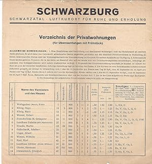 Schwarzburg. Verzeichnis der Privatwohnungen