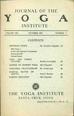 Journal of the Yoga Institute. Volume VIII. No 3