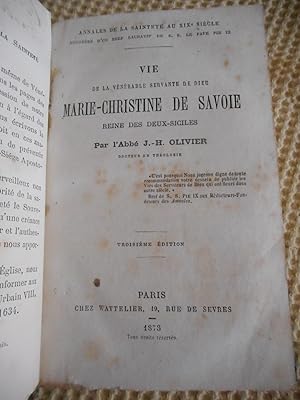 Seller image for Vie de la Venerable servante de Dieu, Marie-Christine de Savoie, reine des Deux-Siciles for sale by Frederic Delbos