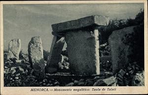 Bild des Verkufers fr Ansichtskarte / Postkarte Menorca Balearische Inseln, Monumento megalitico, Taula de Talati zum Verkauf von akpool GmbH
