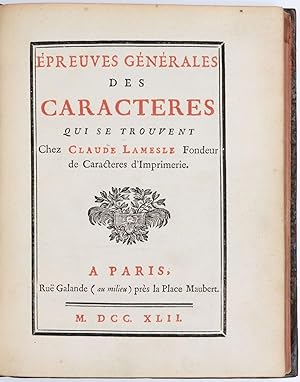 Seller image for preuves Gnrales des Caracteres qui se trouvent Chez Claude Lamesle Fondeur de Caracteres d'Imprimerie for sale by Fldvri Books