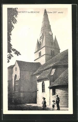 Carte postale Savigny-les-Beaune, L`Eglise, des enfants vor der l'Église