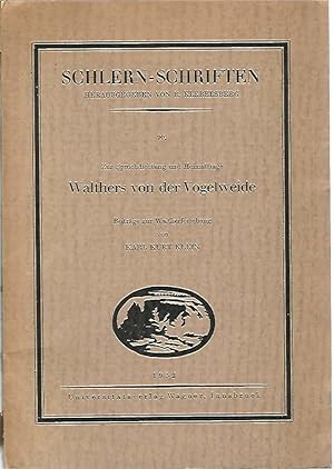 Schlern-Schriften 90. Zur Spruchdichtung und Heimatfrage Walthers von der Vogelweide.