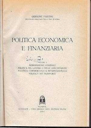 Politica economica e finanziaria. Volume I