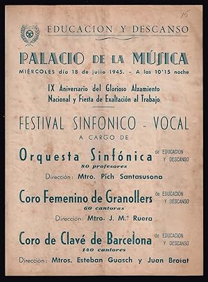 Educacion y Descanso. Palacio de la Música Festival Sinfonico - Vocal 1945