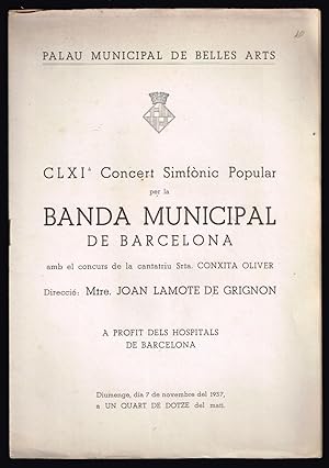 Palau Municipal de Belles Arts. CLXIe Concert Simfònic Popular 1937