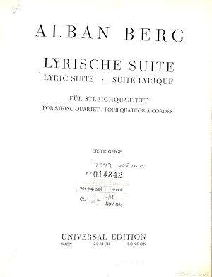 Bild des Verkufers fr Alban Berg Lyrische Suite Fur Streichquartett zum Verkauf von WeBuyBooks