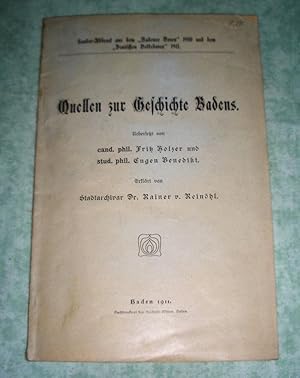 Seller image for Quellen zur Geschichte Badens. bersetzt von cand phil Fritz Holzer und stud phil. Eugen Benedikt. for sale by Antiquariat  Lwenstein