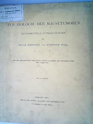 Imagen del vendedor de Zur Biologie der Musetumoren. Experimentelle Untersuchungen. a la venta por Antiquariat Bookfarm