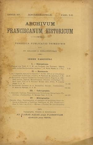 ARCHIVUM franciscanum historicum. Periodica publicatio trimestris cura pp. Collegii D. Bonaventur...
