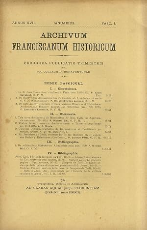 ARCHIVUM franciscanum historicum. Periodica publicatio trimestris cura pp. Collegii D. Bonaventur...