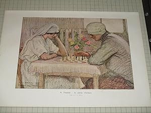 Seller image for 1918 French Illustration of A L'hopital: La Partie D'echecs - French Nurse Playing Chess with Wounded Soldier - WWI for sale by rareviewbooks