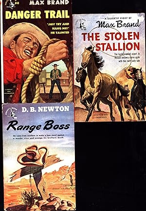 Seller image for Range Boss / He came from nowhere to make a lone stand against a murder crew and avenge his brother's death, AND A SECOND PAPERBACK WESTERN, Danger Trail / 'Just try and hang me!' he taunted, AND A THIRD PAPERBACK WESTERN, The Stolen Stallion / A Silvertip Story / The hardest-boiled expert in Western outlawry scores again with this swift salty tale / Complete and Unabridged (THREE 'POCKET BOOKS' PAPERBACK WESTERNS FOR ONE PRICE) for sale by Cat's Curiosities
