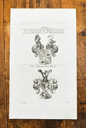 Kupferstich von Tyroff mit 2 Wappen auf 1 Blatt. Adeliche. Von Furtenbach auf Reichenschwand; und...