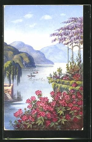 Bild des Verkufers fr Knstler-Ansichtskarte sign. W. Frh: Landschaft mit Wasser und Bergen zum Verkauf von Bartko-Reher