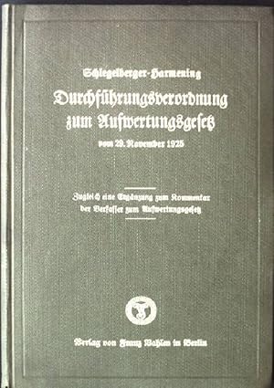 Seller image for Durchfhrungsverordnung zum Aufwertungsgesetz, nebst den Durchfhrungsvorschriften der Lnder for sale by books4less (Versandantiquariat Petra Gros GmbH & Co. KG)