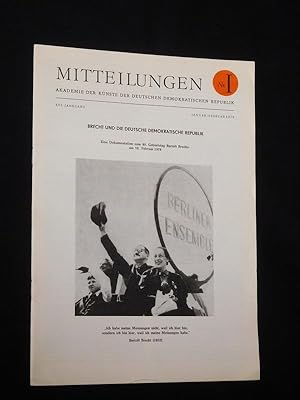 Bild des Verkufers fr Mitteilungen Akademie der Knste der Deutschen Demokratischen Republik, XVI. Jahrgang, Nr. 1, Januar/ Februar 1978. Brecht und die Deutsche Demokratische Republik zum Verkauf von Fast alles Theater! Antiquariat fr die darstellenden Knste