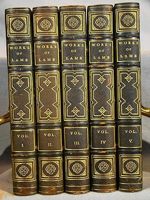 The Works of Charles Lamb. Five volume set in signed Pawson & Nicholson fine binding half blue mo...