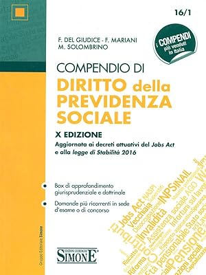 Bild des Verkufers fr Compendio di diritto della previdenza sociale zum Verkauf von Librodifaccia