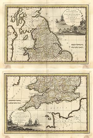 Image du vendeur pour Carta dell'Inghilterra e del Principato del Galles - Parte meridionale & parte settentrionale mis en vente par Sergio Trippini